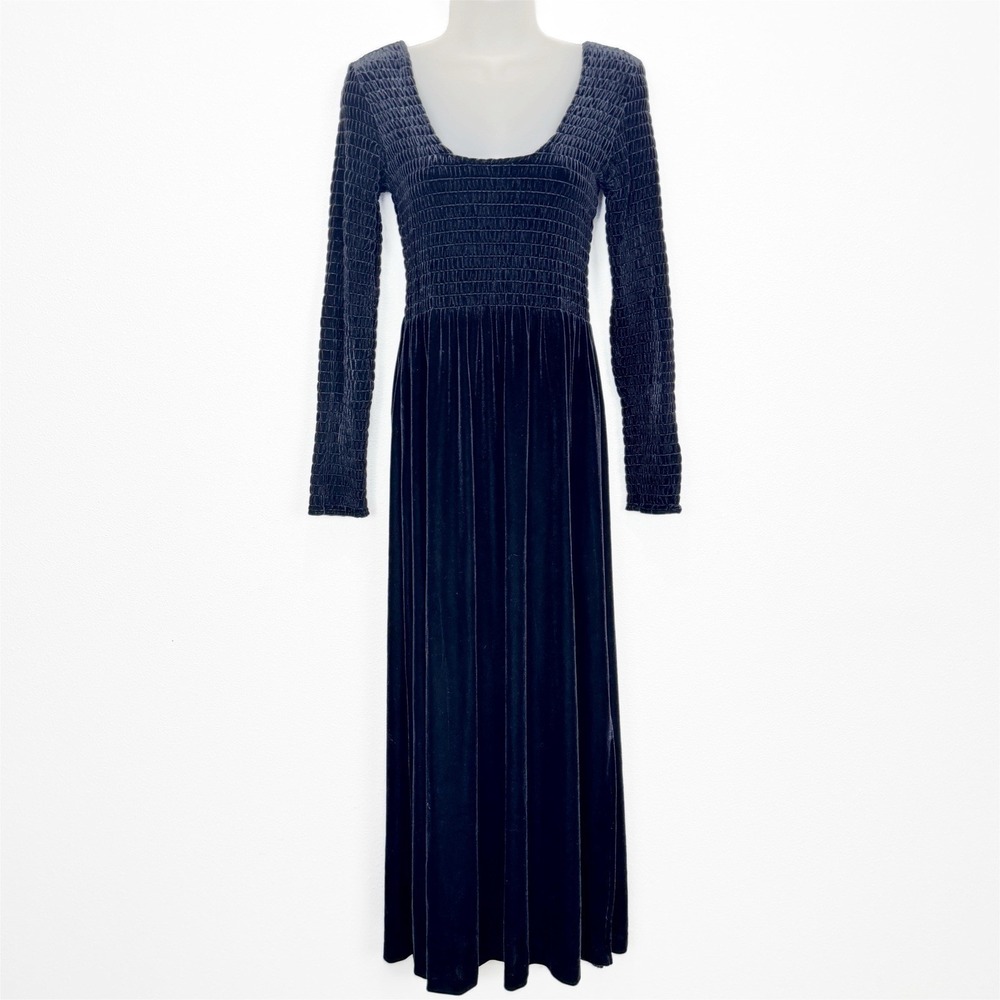 Vtg 90s Moda International Dress Womens XS Black Velvet‎ Whimsigoth Vamp Witchy